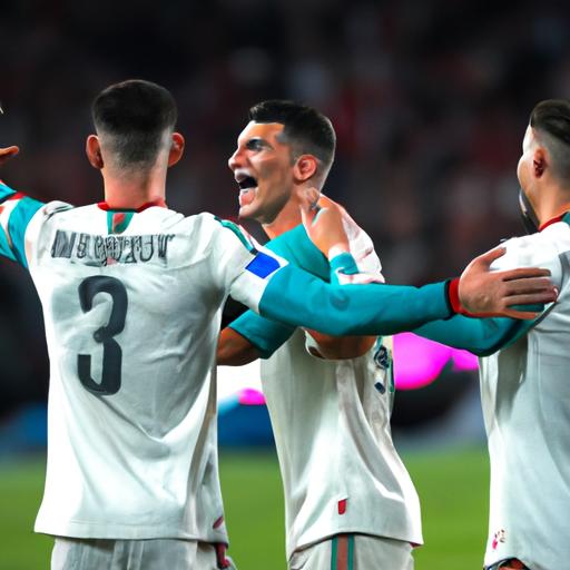 Cristiano Ronaldo ăn mừng bàn thắng cùng đồng đội