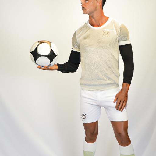 Cristiano Ronaldo chụp ảnh với quả bóng đá trong buổi chụp hình
