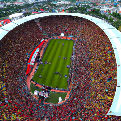 Bức ảnh toàn cảnh của sân vận động đông đúc trong trận chung kết AFF Cup.