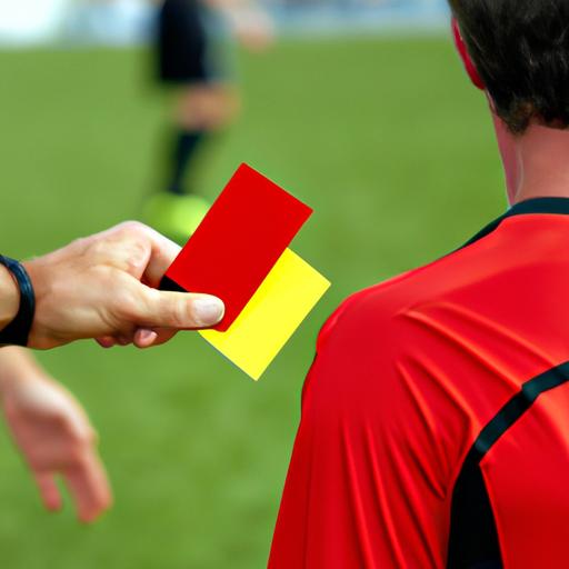 Trọng tài phát thẻ đỏ cho một cầu thủ trong trận đấu bóng đá căng thẳng